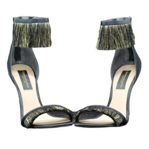 Donna Karan Val Black and Gold Fringe Heels